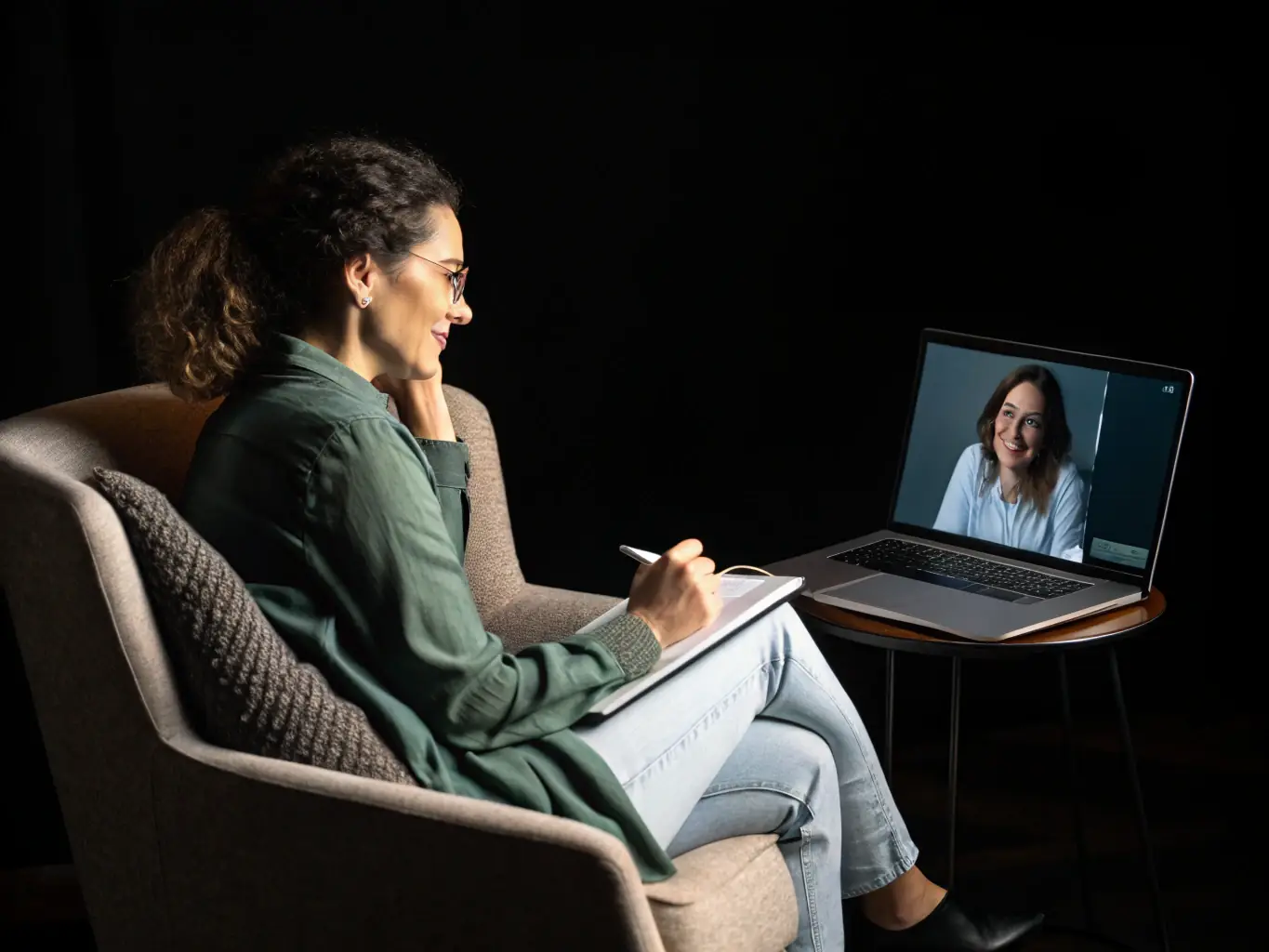 A wellness expert providing personalized consultation to a client via video call, showcasing a friendly and professional interaction.