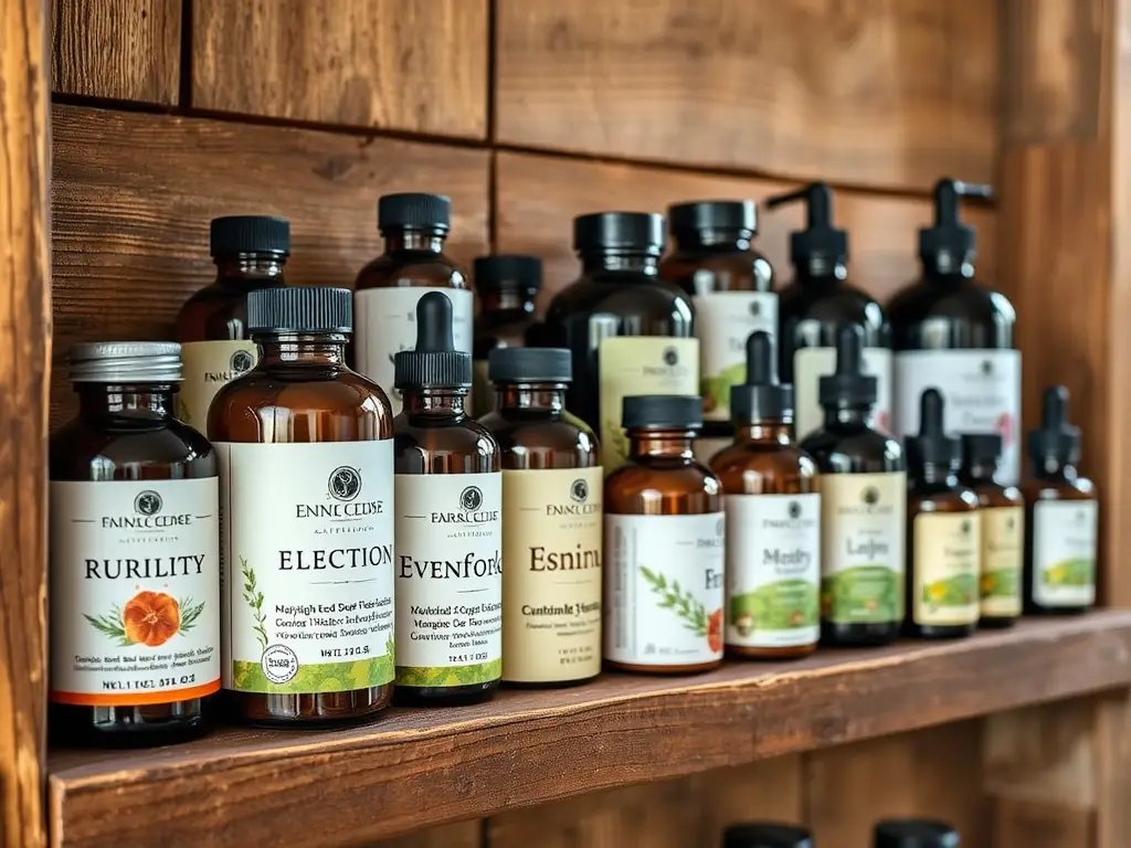 A selection of natural supplements and essential oils arranged to highlight their healing properties and connection to natural wellness protocols.